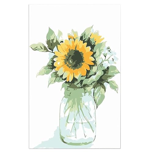 LOITTAINUE Malen Nach Zahlen Erwachsene Blume DIY Ölgemälde Leinwand Set mit 3 Pinsel und Acrylpigment für Frauen Home Deko Geburtstag Weihnachten Geschenk - 40 x 50 cm Ohne Rahmen (Sonnenblume) von LOITTAINUE