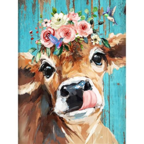 Malen Nach Zahlen Erwachsene Tiere Kuh - DIY Handgemalt Ölgemälde Leinwand Kits mit 3 Pinsel und Acrylpigment für Frauen Home Deko Geburtstag Weihnachten Geschenk - 40 x 50 cm (Ohne Rahmen) von LOITTAINUE