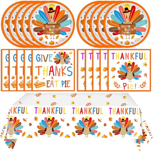 41 x Türkei-Partyzubehör – inklusive Teller, Servietten und Tischdecke für Thanksgiving, Freundschaftsfeiern und Herbst-Party-Dekorationen, für 20 Personen von LOIYSHINE