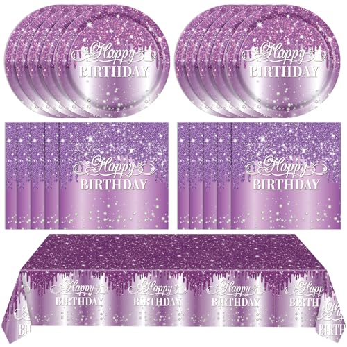 LOIYSHINE 41 Stück lila Partydekorationen: Lila Silber Geburtstag Einweggeschirr mit Teller und Servietten, Tischdecke für Mädchen Frauen Hochzeit Geburtstag Party Supplies LOIYSHINE 41 Stück lila Partydekorationen: Lila Silber Geburtstag Einweggeschirr mit Teller und Servietten, Tischdecke für Mädchen Frauen Hochzeit Geburtstag Party Supplies von LOIYSHINE
