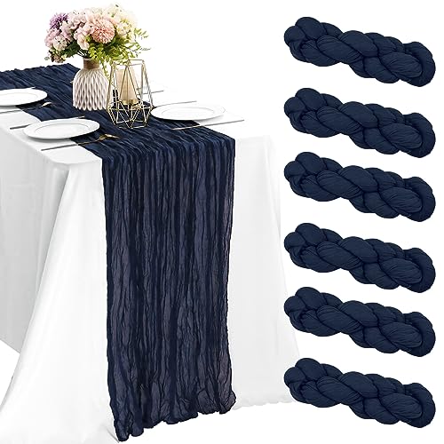 6 Stück Navy Blue 10ft Käsetisch Tischläufer Boho Gaze Stofftisch Läufer rustikaler Runner für Hochzeits Geburtstag Babyparty Party Boho Tischdekoration （Marine Blue） von LOKAXXZU