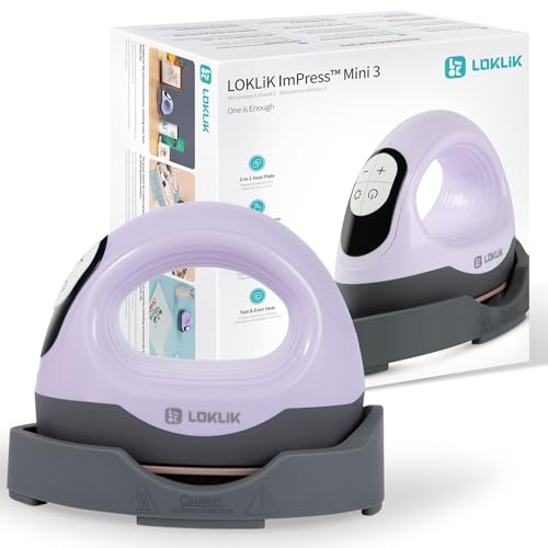 LOKLIK Impress Mini 3 – Hitzepresse für T-Shirts, Taschen, Tassen, Hüte und andere Textilien – Handgerät zum Dekorieren und Basteln. Perfekt für kleine Bastelprojekte, Vinyl-Transfer (Lila) von LOKLIK
