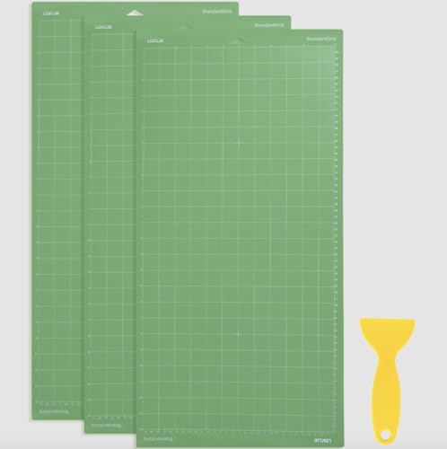 LOKLiK Schneidematte 3-teilig – Standardhaftung grün 30,5 x 61 cm – für große Projekte, Vinyl, Papier, Stoff – langlebige und rutschfeste Oberfläche + Schaber inklusive von LOKLIK