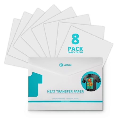 LOKLiK Thermotransferpapier für dunkle Stoffe – 8 A4-Bögen – Transferpapier für T-Shirts, Taschen & Textilien – Tintenstrahldruck – einfach anzubringen mit Wärmepresse (schwarz) von LOKLIK