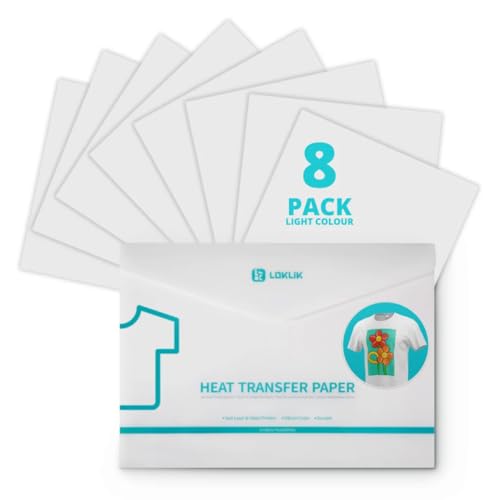 LOKLiK Thermotransferpapier für helle Stoffe – 8 A4-Bögen – Transferpapier für T-Shirts, Tanktops & Taschen – Tintenstrahldruck – einfach anzubringen mit Wärmepresse LOKLiK Thermotransferpapier für helle Stoffe – 8 A4-Bögen – Transferpapier für T-Shirts, Tanktops & Taschen – Tintenstrahldruck – einfach anzubringen mit Wärmepresse von LOKLIK