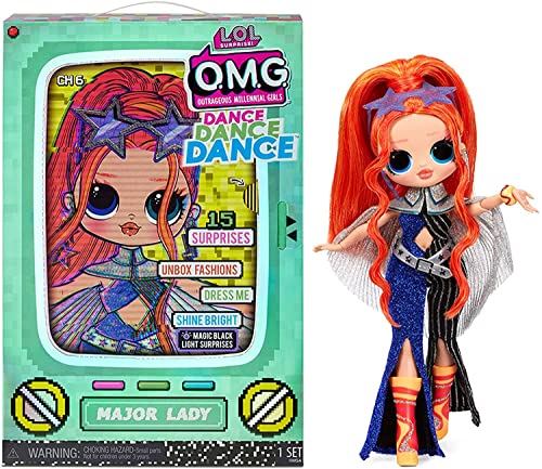 LOL Surprise OMG Dance Dance Dance Major Lady Fashion Puppe mit 15 Überraschungen, Designer-Kleidung, Schwarzlichtlampe, Fashion Accessoires, Schuhen, Puppenständer und TV-Verpackung. Ab 4 Jahren von LOL SURPRISE