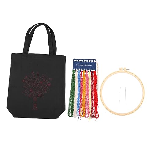 LOLIPPYY 1 Set Bestickte Canvas Tasche Anfänger Set Schultertaschen Weiße Stickerei Tragetaschen Handtaschen Sets Für Damen Aus Stoff Schwarze Handtasche Canvas Umhängetasche von LOLIPPYY