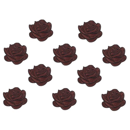 LOLIPPYY 10 Stück Blumenstickstätte Patches für Jacken Rosenflicken aufbügeln rosa Bügelflicken Applikation zum Aufbügeln für Kleidung gestickte Aufnäher nähen Polyester Coffee von LOLIPPYY