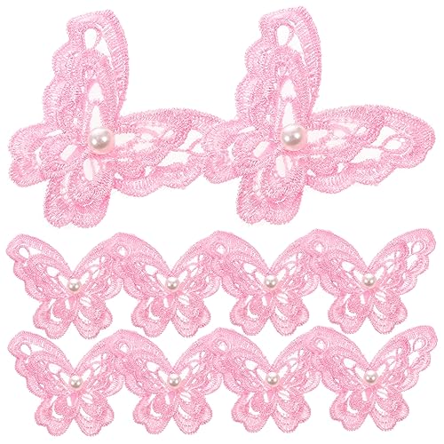 LOLIPPYY 10 Stück Gestickter Schmetterlings-Patch Dame Fälschung Applikationen Spitzenflecken für Jeans Stickerei Applikation Zierleiste zum Nähen Gestickte Anwendung Stoff Rosa von LOLIPPYY