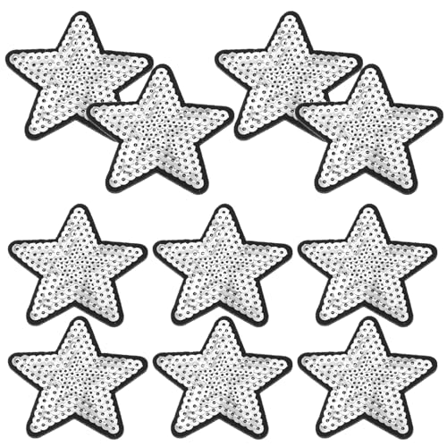 LOLIPPYY 10 Stück Glitzer Sterne Bügelpatches DIY Applikationen für Kleidung Taschen Hüte Jeans und Handwerksprojekte Praktische Reparatur und Dekorationslösungen von LOLIPPYY