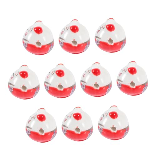 LOLIPPYY 10 Stück Keramik Winkekatze Perforierte DIY Schmuckperlen Glückskatze Mehrzweck Bastelperlen Rot für Armbänder Halsketten Geschenkideen Katzenliebhaber von LOLIPPYY