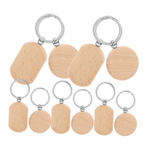 LOLIPPYY 10 Stück Lasergravierter Schlüsselanhänger holz schlüsselanhänger Holzanhänger zum Bemalen Ästhetischer Blanko-Schlüsselanhänger unvollendeter Schlüsselanhänger hölzern von LOLIPPYY