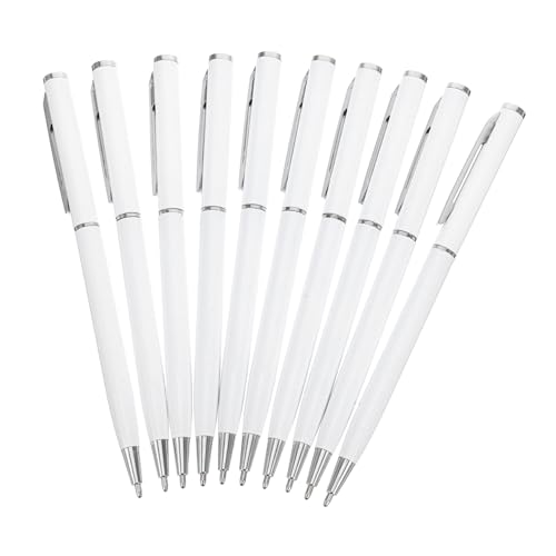 LOLIPPYY 10 Stück Metall Kugelschreiber mit Drehmechanismus Elegante Business Stifte Weiß Silber Glattes Schreiben mit Schwarzer für Büro Meetings und Vertragsunterzeichnungen von LOLIPPYY