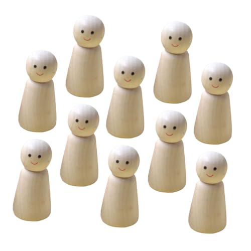 LOLIPPYY 10 Stück Teiliges Unbemalte Holzfiguren Smile Face für DIY Bastelprojekte Holz peg Puppen zum Bemalen und Dekorieren für Geburtstage und Kunstveranstaltungen von LOLIPPYY