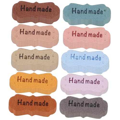 LOLIPPYY 100 Stück Bunte PU Lederlabels mit Geprägtem Herz Design Farbenfrohe Handmade Labels zum Annähen für DIY Kleidung Taschen Hüte Stricksachen und Bastelprojekte von LOLIPPYY