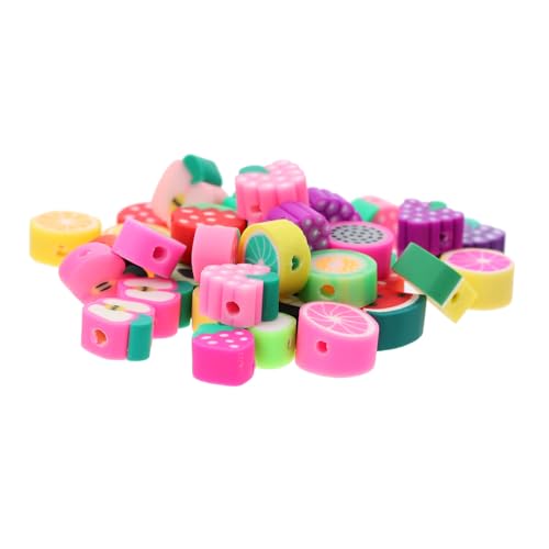 LOLIPPYY 100 Stück Polymer Clay Beads mit Fruchtmotiven Bunte DIY Charm Beads zum Auffädeln für Armbänder Schmuckherstellung Handbemalte Weiche Perlen für Bastelprojekte von LOLIPPYY