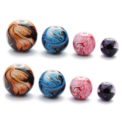 LOLIPPYY 100 Stück Teiliges Runde Resin Perlen in Mischfarben DIY Schmuckperlen mit Tintenmalerei Robuste Spacer Perlen für Armbandketten und Bastelprojekte Vielseitig für Kreative von LOLIPPYY