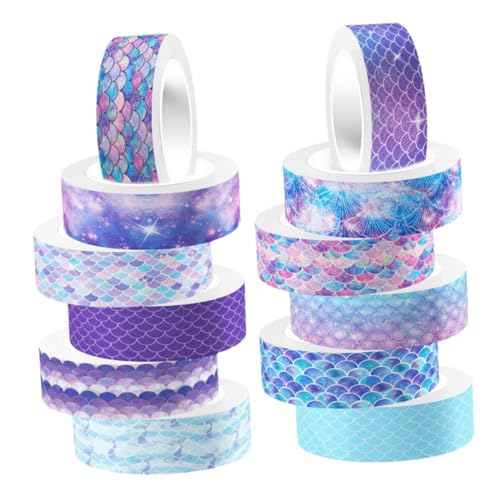 LOLIPPYY 12 Rollen Mermaid Washi Tape mit Schimmernden Transparenten DIY Bastelbändern Selbstklebend und Leicht Abreißbar für Scrapbooking Tagebuch Geschenkdekoration und Kreative von LOLIPPYY