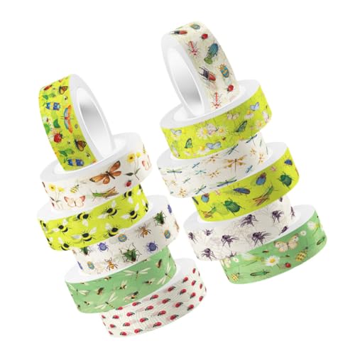 LOLIPPYY 12 Rollen Transparentes Washi Tape mit Insekten motiven Selbstklebendes Scrapbooking Klebeband Vielseitig für DIY Journals Geschenkverpackungen und Dekoration von LOLIPPYY