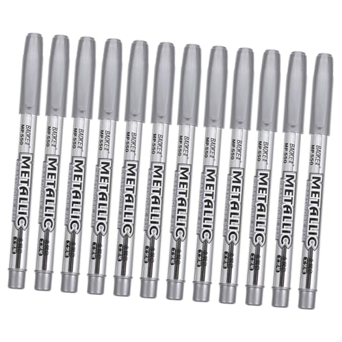 LOLIPPYY 12 Stück Metallische Markierungen Metallische Farbstifte Signiermarker Aus Metall Graffiti-stift Metallische Marker Metallischer Markierungsstift Metallic-malmarker Plastik Silver von LOLIPPYY