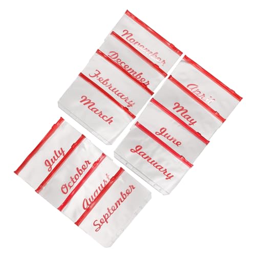 LOLIPPYY 12 Stück Teiliges Budget Binder Pocket PVC Umschläge mit Reißverschluss Langlebige Dokumententaschen für Kassen Budget Loseblatt organizer Leicht Handlich Rot von LOLIPPYY