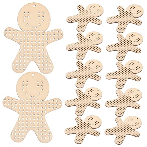 LOLIPPYY 12 Stück Teiliges Diy Holzkreuzstich Anhänger Gingerbread Men Form Stabile Holzplatten zum Besticken Langlebig Fadenfest Natürliche Holzornamente für Kreative Handarbeiten und von LOLIPPYY
