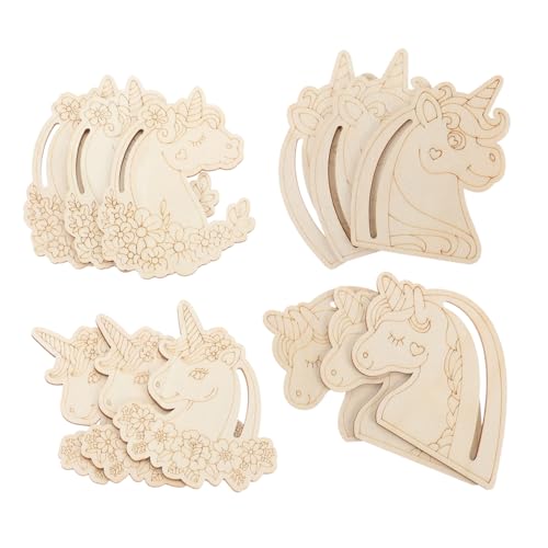 LOLIPPYY 12 Stück Teiliges Holzfiguren Einhorn zum Bemalen Naturbelassene Holzscheiben für DIY Bastelprojekte Party deko und Kreative Holzkunst Sicher für Erwachsene Vielseitig Einsetzbar von LOLIPPYY