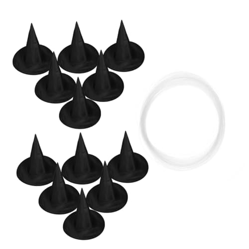 LOLIPPYY 12 Stück Teiliges Kleine Schwarze Hexenhüte Stabiles Material Halloween Party Dekoration Zaubererhut Hängender Dekoartikel für Innen Außen Terrasse Decke Fenster von LOLIPPYY