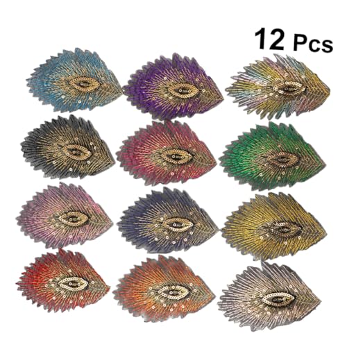 LOLIPPYY 12 Stück Teiliges Pailletten Pfauenfeder Aufnäher DIY Kleidung Dekoration Gestickte Patch Sticker für Nähen Taschen Handwerk von LOLIPPYY