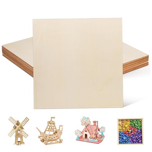 LOLIPPYY 12 Stück Teiliges Quadratische Sperrholzplatten Robuste Unbearbeitete Holzplatten für Gravur Malerei Schnitzerei Vielseitige DIY Bastelunterlage mit Glatten Kanten Rustikaler Look von LOLIPPYY