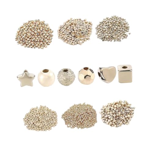 LOLIPPYY 1300 Stück Goldene Dekorative Spacer Perlen Formen DIY Schmuck Zubehör für Armbänder Halsketten Basteln Pastellfarbene Metallperlen von LOLIPPYY
