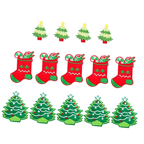 LOLIPPYY 14 Stück Teiliges Weihnachtsmotive Stickerei Aufnäher DIY Kreative Stoffflicken zum Aufbügeln für Kleidung Jeans Rucksäcke Festliche Weihnachtsbaum Stiefel Dekoration von LOLIPPYY