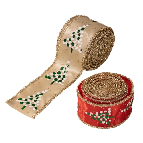 LOLIPPYY 2 Rollen Weihnachtsband mit Drahtkante Dekoratives Satinband in Rot und Khaki für Weihnachtskränze Schleifen Geschenkverpackung Vielseitiges Bastelband mit Klassischen Motiven und LOLIPPYY 2 Rollen Weihnachtsband mit Drahtkante Dekoratives Satinband in Rot und Khaki für Weihnachtskränze Schleifen Geschenkverpackung Vielseitiges Bastelband mit Klassischen Motiven und von LOLIPPYY