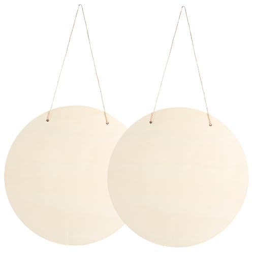 LOLIPPYY 2 Sätze Runde Unbehandelte Holzscheiben mit Hanfseil DIY Türschild Holzplatten zum Basteln Gravieren und Bemalen für Zuhause Bar Dekoration von LOLIPPYY