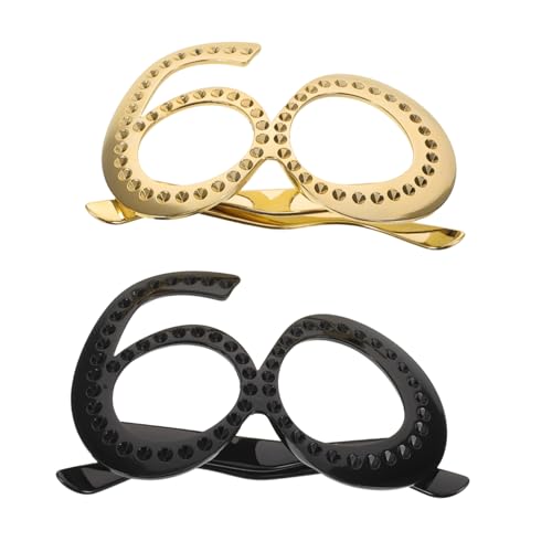 LOLIPPYY 2 Stück Geburtstagsbrille Abs Zahlenbrillen Rahmen Partyzubehör Wiederverwendbar Foto-requisiten für Geburtstagsfeiern Schwarz und Gold von LOLIPPYY