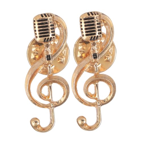 LOLIPPYY 2 Stück Hinweis-Mikrofon-Brosche Musikbrosche Mikrofonstift Musiknote Brosche Mikrofon Anstecker Musiknoten-Brosche für Herren Anstecknadel mit Musiknoten Zinklegierung Golden von LOLIPPYY