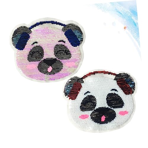 LOLIPPYY 2 Stück Panda Bügelbilder mit Wendbaren Farbwechsel Perlen Bestickte Stoffapplikationen Cartoon Ohrhörer Langlebige Dekorative Patches für Kleidung und DIY von LOLIPPYY