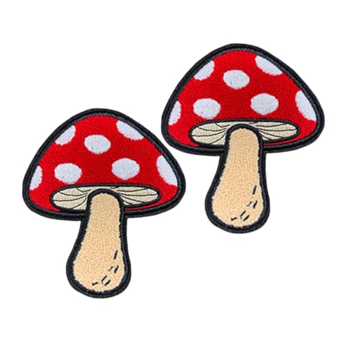LOLIPPYY 2 Stück Pilz Aufbügel Patches mit Besticktem Rückseitenkleber Cartoon Stickerei Flicken für Jeans Rucksäcke Jacken und Taschen Diy Stoffdeko Robust und Farbecht von LOLIPPYY