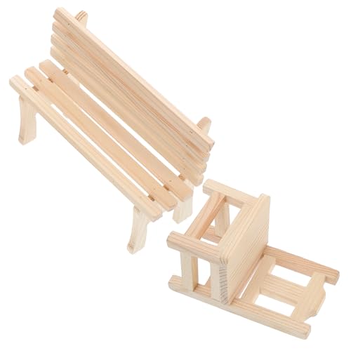 LOLIPPYY 2 Stück Puppenhausbank kleine Parkbank Spielhaus Mini-Puppenhaus-Zubehör Puppenhaus Sitzbank Puppenhaus Zubehör Mini Stuhl Modell Einer Parkbank Puppenhaus-Gadgets Holz Beige von LOLIPPYY