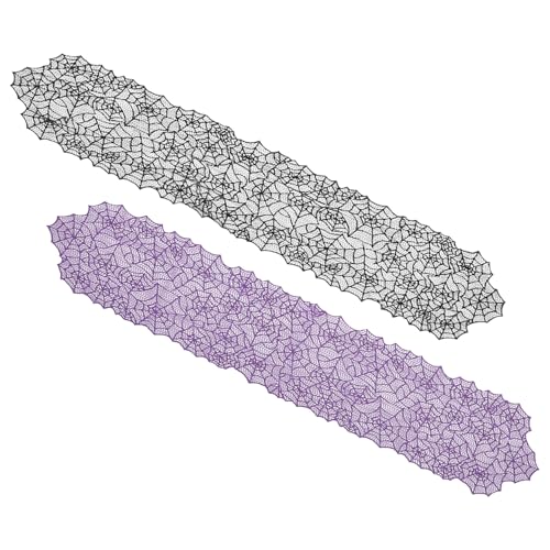 LOLIPPYY 2 Stück Teiliges Gehäkelte Spitzen Spinnennetz Tischläufer in Schwarz und Violett Dekorativ mit Hoher Formbeständigkeit für Halloween und Weihnachtsfeiern Faltresistent und LOLIPPYY 2 Stück Teiliges Gehäkelte Spitzen Spinnennetz Tischläufer in Schwarz und Violett Dekorativ mit Hoher Formbeständigkeit für Halloween und Weihnachtsfeiern Faltresistent und von LOLIPPYY