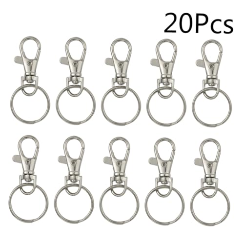 LOLIPPYY 20 Sätze Große Abnehmbare Dreh Lobster Karabiner Schlüsselanhänger mit Schlüsselringen in Silber Robustes Metall für DIY Schmuck Taschen und Schlüsselbund Zubehör von LOLIPPYY
