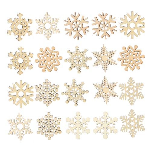 LOLIPPYY 20 Stück Teiliges Holz schneeflocken zum Basteln Fein Ausgeschnittene Holzstücke Glatte Oberfläche Langlebiges Naturholz für DIY handwerk Weihnachtsdeko Kindergeburtstage und von LOLIPPYY