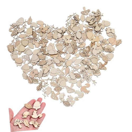 LOLIPPYY 200 Stück Holzstücke Unbehandeltem Holz Tier und Pflanzenformen Bastelmaterial für DIY Projekte Geeignet für Malen und Verzieren Vielfältige Gestaltungsmöglichkeiten von LOLIPPYY