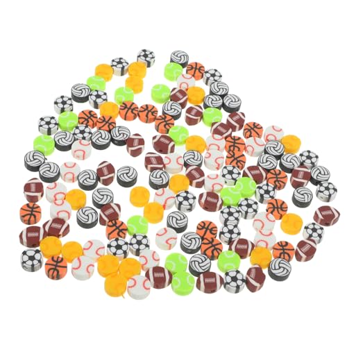 LOLIPPYY 200 Stück Sport themen Perlen DIY Schmuckperlen für Armbänder Halsketten Polymer Clay Soft Tonperlen mit Fußball Basketball Baseball Rugby Motiven Bunte Spacer Perlen für Basteln von LOLIPPYY