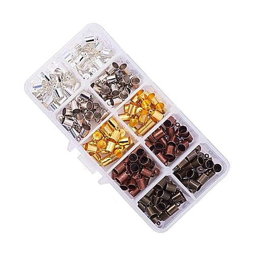 LOLIPPYY 200Stücke Kupfer Kappen für DIY Schmuckzubehör Endkappen für Leder und Baumwollschnüre für Armbänder Halsketten und Ohrringe Gemischte Farben Einfach zu Verwenden von LOLIPPYY