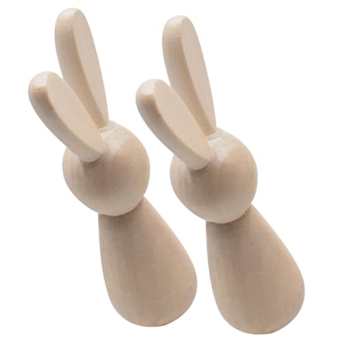 LOLIPPYY 2Stücke Unvollendete Holz Hasen Puppen zum Bemalen DIY Graffiti Hase Figuren Handwerk für Erwachsene für Bastelprojekte und Dekoration von LOLIPPYY