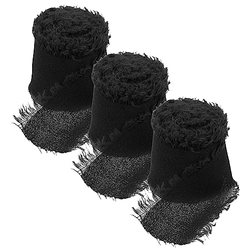 LOLIPPYY 3 Rollen Chiffon-Gürtel mit ungesäumten Kanten sommerdekorationen abschlussfeier Farbenfrohe Seidenbänder Bänder zum Basteln staubig Schleifenzubehör Geschenkband Polyester Black von LOLIPPYY