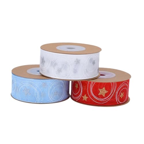 LOLIPPYY 3 Rollen Weihnachtsband aus Polyester mit Stern Kreismuster Strapazierfähiges Geschenkband für Weihnachtsgeschenke Partydekoration und Festliche Verpackung in Weiß Blau Rot LOLIPPYY 3 Rollen Weihnachtsband aus Polyester mit Stern Kreismuster Strapazierfähiges Geschenkband für Weihnachtsgeschenke Partydekoration und Festliche Verpackung in Weiß Blau Rot von LOLIPPYY