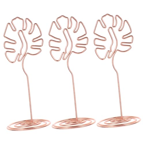 LOLIPPYY 3 Stück Metall Tischkartenhalter Monstera Design Vielseitige Memo Foto Visitenkartenhalter in Roségold Stabile Hawaiianische Deko für Hochzeit Geburtstag Party von LOLIPPYY