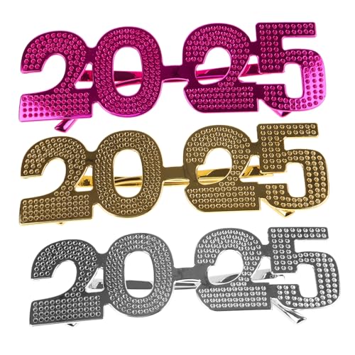 LOLIPPYY 3 Stück Partybrillen Teiliges Kunststoff Spaß Brillen in Rosé Silber Gold für Silvester Neujahrsfeier Leicht und Komfortabel Festliche Foto Requisiten für Erwachsene von LOLIPPYY